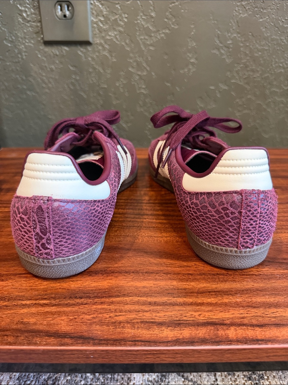 adidas Maroon Suede Trainers with White Stripes - Picture 5 of 8